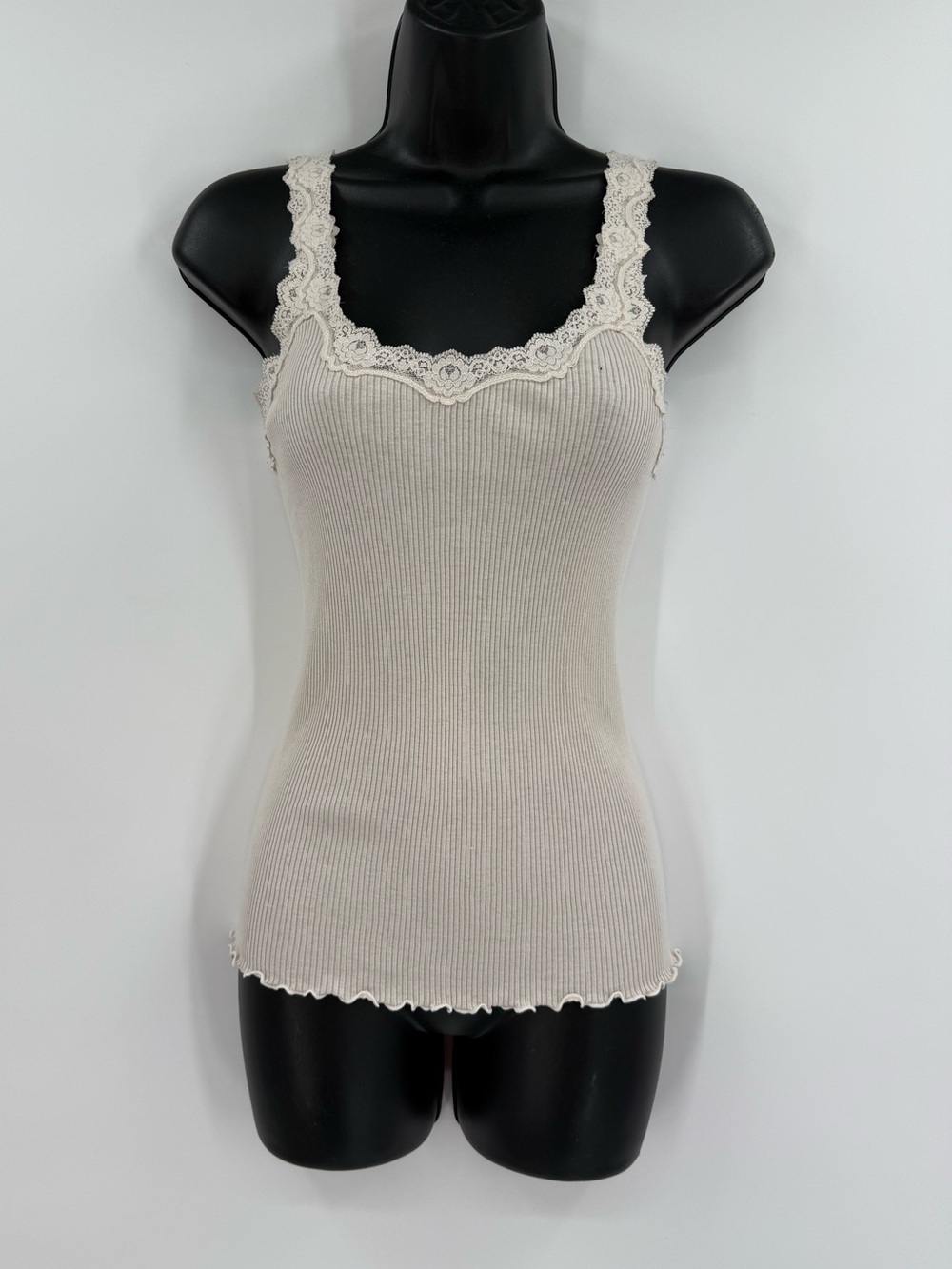 Rosemunde Babette Silk Lace Trim Ribbed Tank Top | Cream | Large